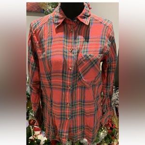 TOPSHOP Women's Plaid Long Sleeve Button Front Top Size 6